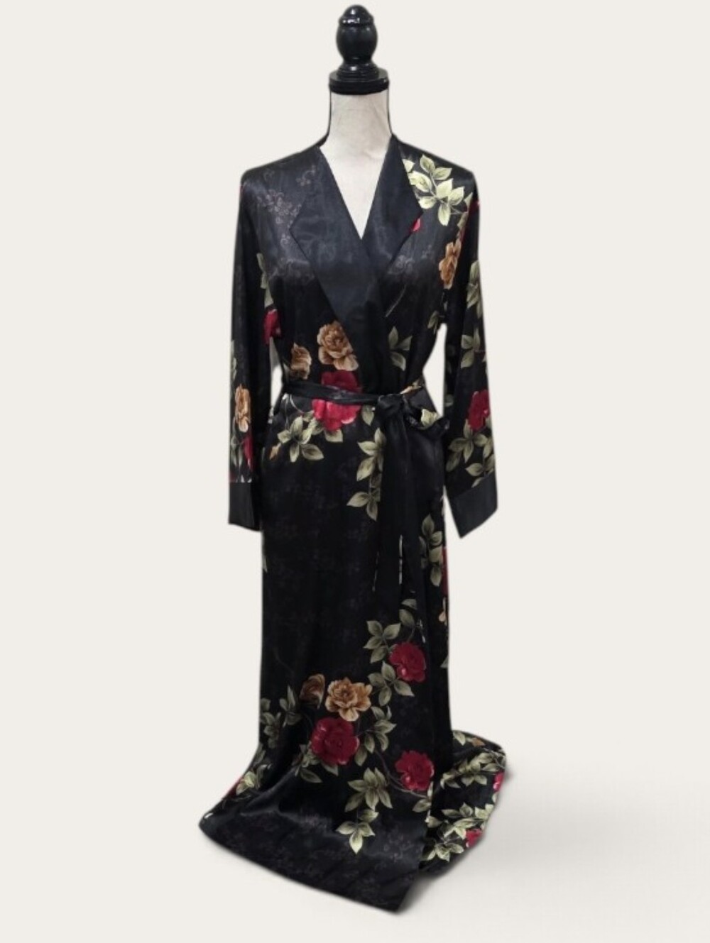 Jones New York Vintage 90's Silky Satin Floral Long Beltd Robe